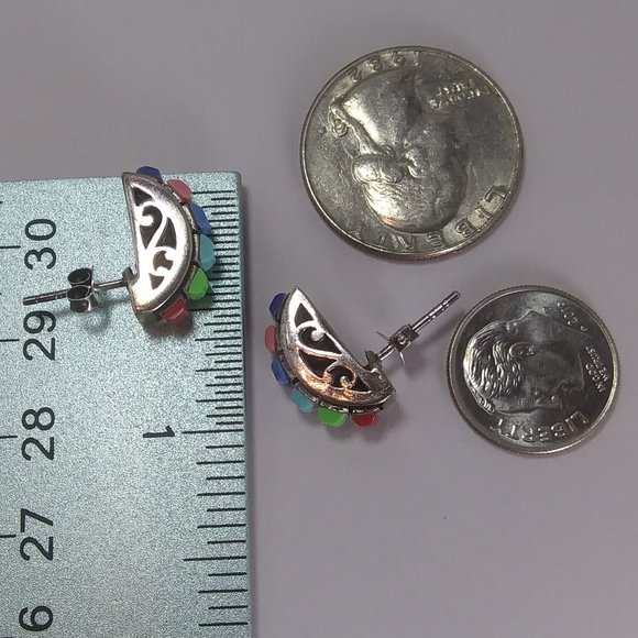 Vintage Rare Silpada 925 sterling Silver Multi color Stone Earrings - Picture 16 of 16